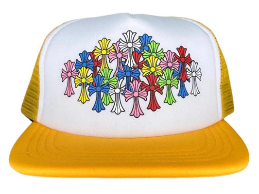 Chrome Hearts Multi Color Crosses Trucker Hat Yellow/White