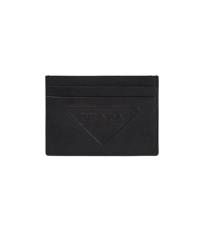 Prada Saffiano Leather Logo Embossed Card Holder Black