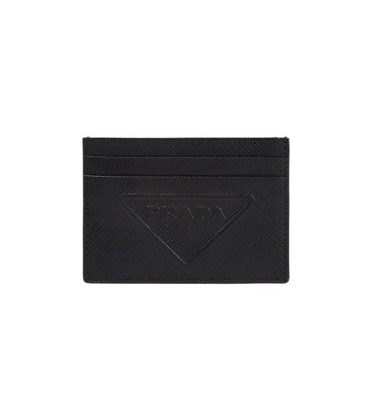 Prada Saffiano Leather Logo Embossed Card Holder Black