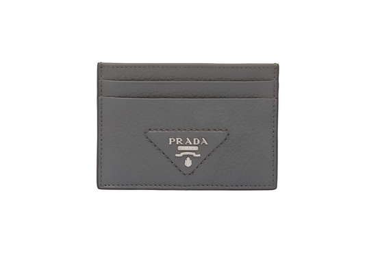 Prada Leather Card Holder Marble Gray