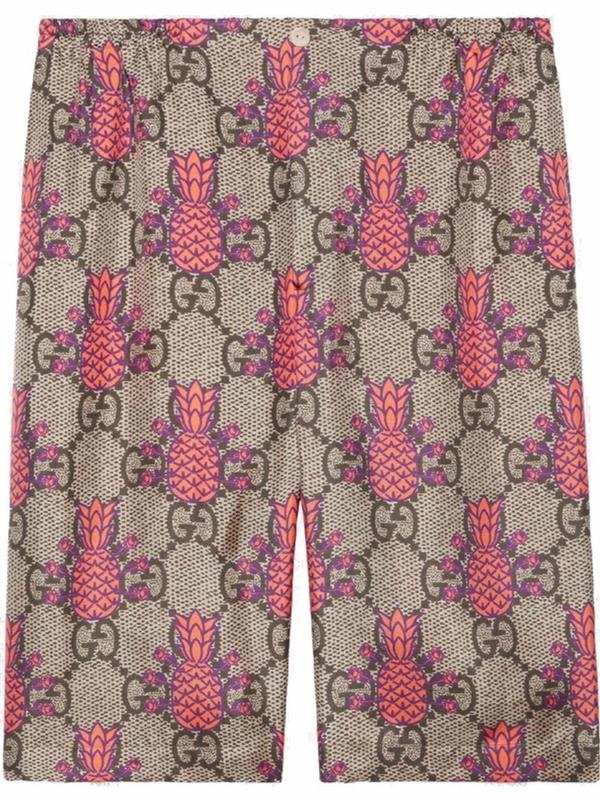 Gucci Pineapple GG Print Silk Shorts