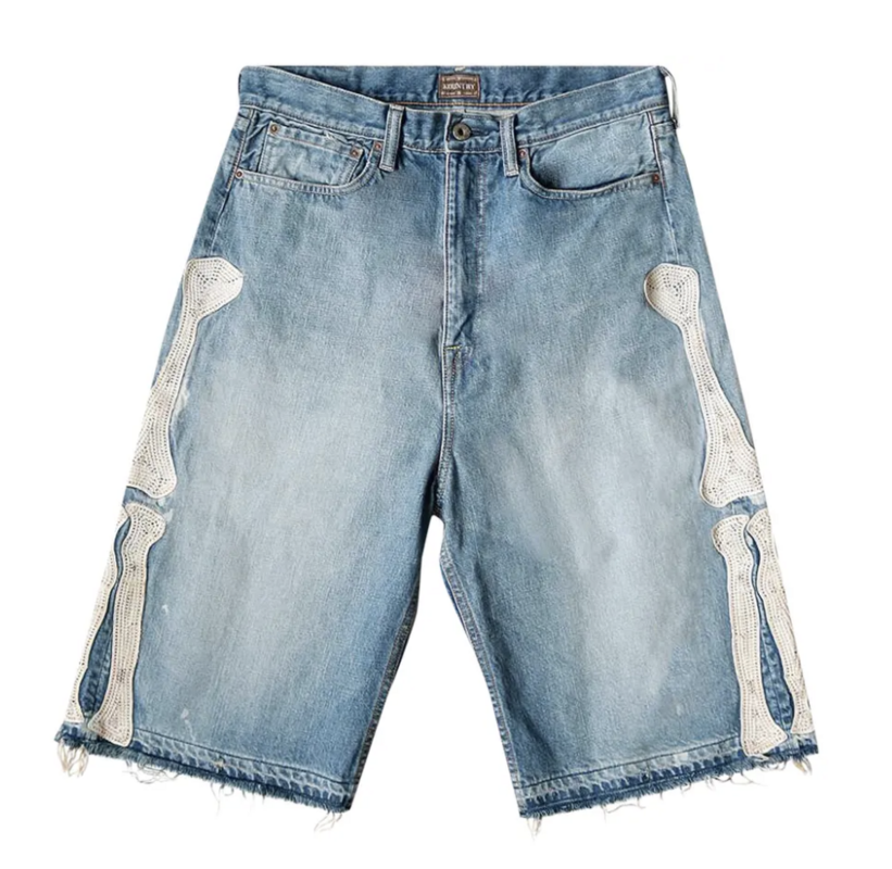 Kapital Bone Denim Shorts Indigo Processing