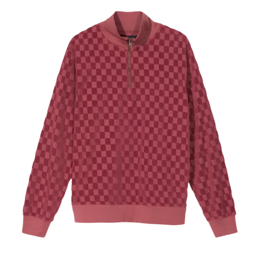 Stussy Check LS Zip Mock neck Maroon