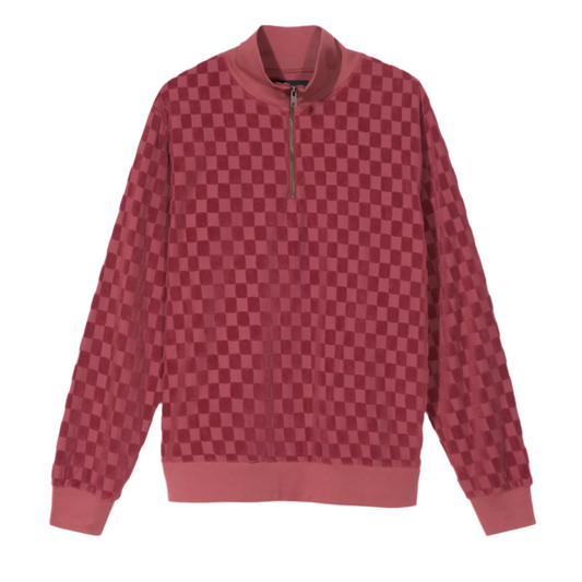 Stussy Check LS Zip Mock neck Maroon