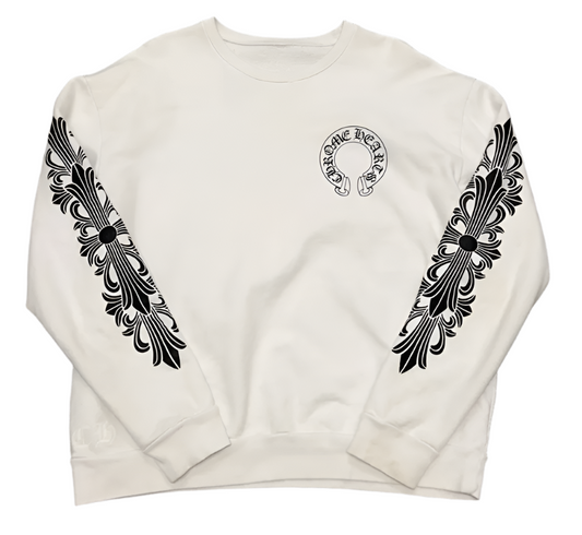 Chrome Hearts Floral Horseshoe Crewneck White