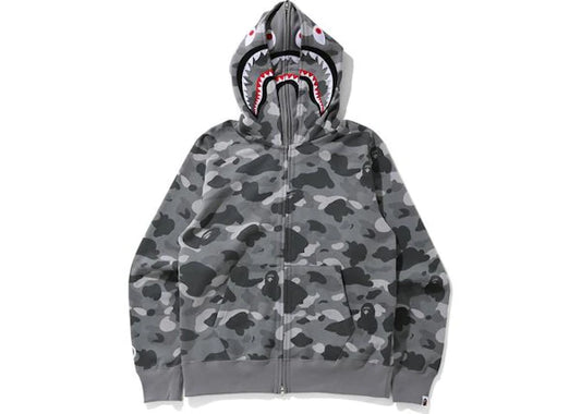 BAPE Color Camo Shark Wide Full Zip Double Hoodie Gray