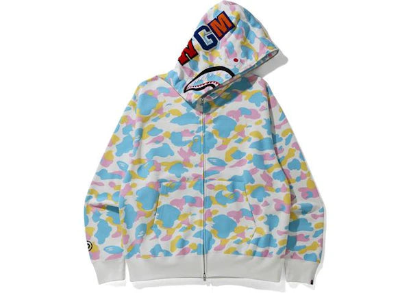 BAPE New Multi Camo Shark Relaxed Full Zip Hoodie White