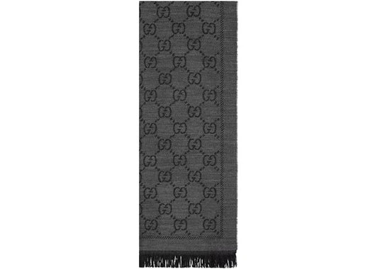 Gucci GG Jacquard Pattern Knitted Scarf Grey