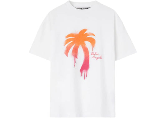 Palm Angels Sprayed Palm Classic T-Shirt White/Fuchsia