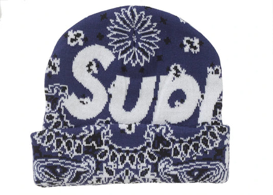 Supreme Bandana Big Logo Beanie Blue