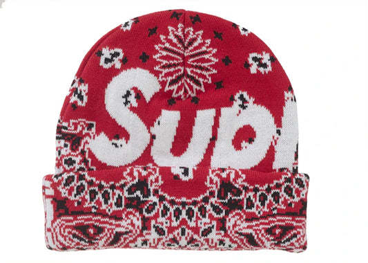 Supreme Bandana Big Logo Beanie Red