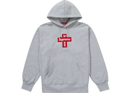 Supreme Cross Box Logo Hooded Sweatshirt Heather Grey