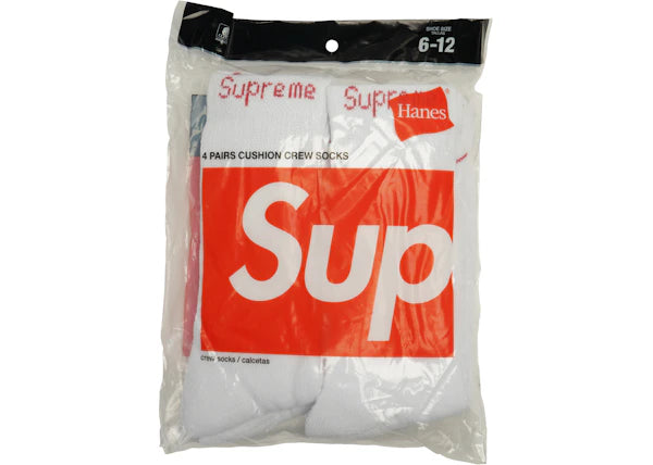 Supreme Hanes Crew Socks (4 Pack) White