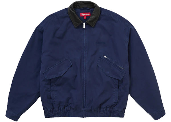 Supreme Leather Collar Utility Jacket (FW24) Navy