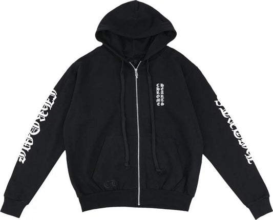 Chrome Hearts Vertical Logo Zip Up Hoodie Black/White