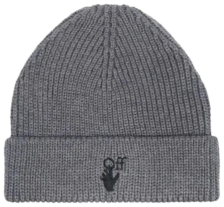 Off-White Wool Ribbed Beanie Grey