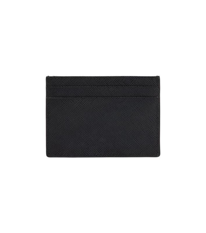 Prada Saffiano Leather Logo Embossed Card Holder Black